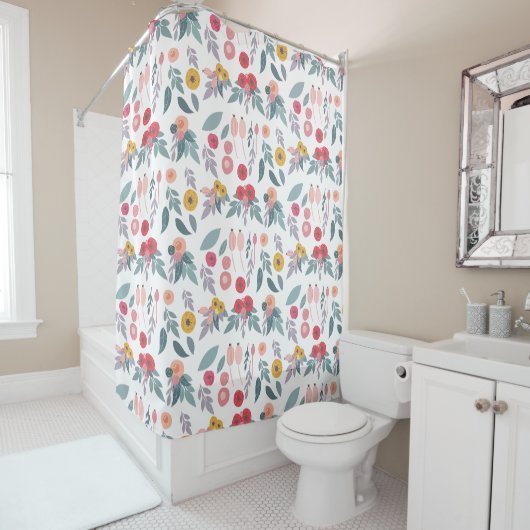 Colorful Modern Floral Pattern Douchegordijn (In situ)