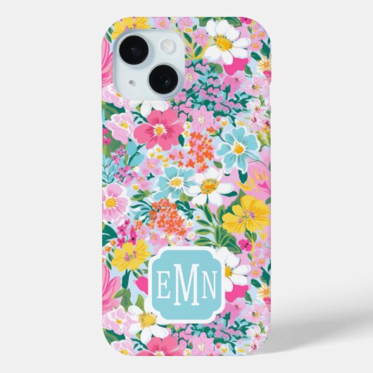 Colorful Modern Garden Monogrammed Case-Mate iPhone Case (Achterkant)