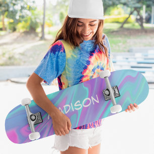 Colorful Modern Girly Blue Pink Liquid Marble Persoonlijk Skateboard