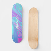 Colorful Modern Girly Blue Pink Liquid Marble Persoonlijk Skateboard (Voorkant)
