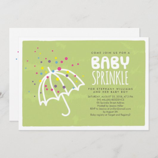 Colorful Modern Green Baby Sprinkle Invitation Kaart (Voorkant / Achterkant)