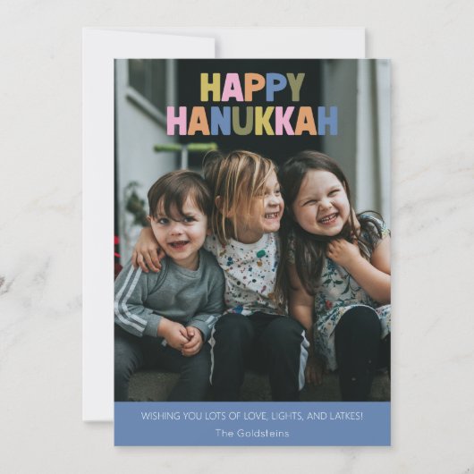 Colorful Modern Hanukkah Greeting 2 Photo Feestdagenkaart (Voorkant)