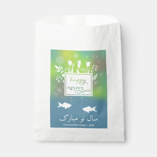 Colorful Modern Happy Norooz Letters Fish Flowers Bedankzakje (Voorkant)