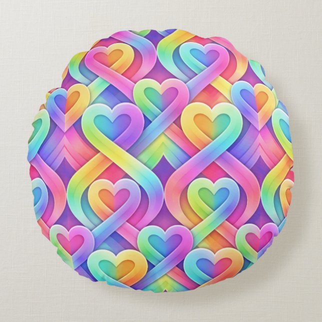 Colorful Modern Hearts Pattern Valentine’s Day Rond Kussen (Voorkant)