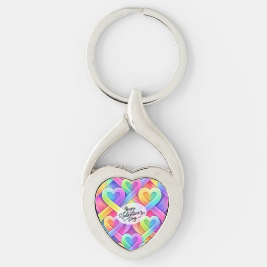 Colorful Modern Hearts Pattern Valentine’s Day Sleutelhanger (Voorkant)
