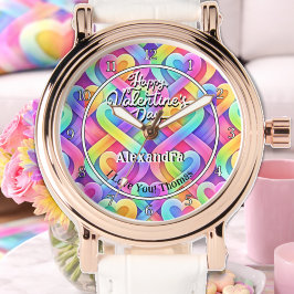 Colorful Modern Hearts Personalized Valentines Day Horloge