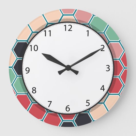 Colorful Modern Hexagon Patroon Grote Klok (Voorkant)