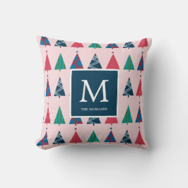 Colorful Modern Holiday Trees met Monogram Kussen