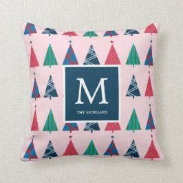 Colorful Modern Holiday Trees met Monogram Kussen