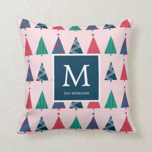 Colorful Modern Holiday Trees met Monogram Kussen