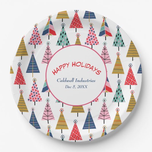 Colorful Modern Holiday Trees Pattern Bord (Voorkant)