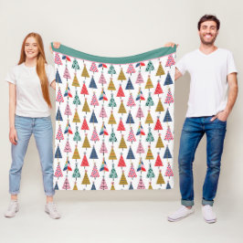 Colorful Modern Holiday Trees Pattern Fleece Deken