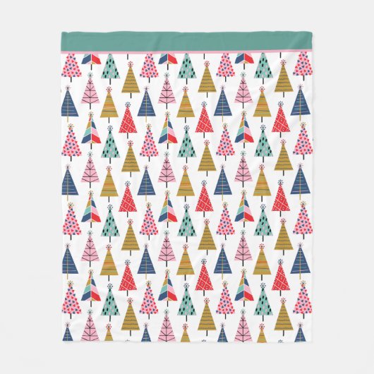 Colorful Modern Holiday Trees Pattern Fleece Deken (Voorkant)