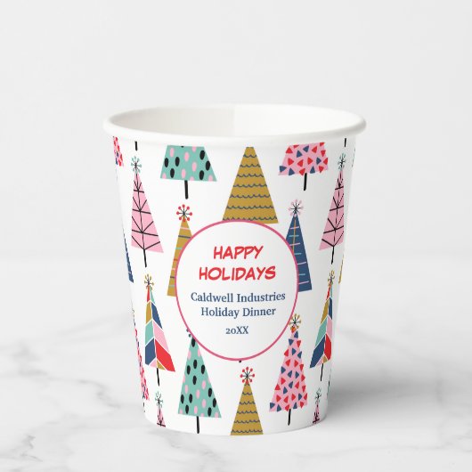 Colorful Modern Holiday Trees Pattern Papieren Bekers (Links)