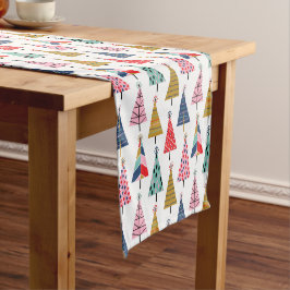 Colorful Modern HolidayTrees Pattern Korte Tafelloper