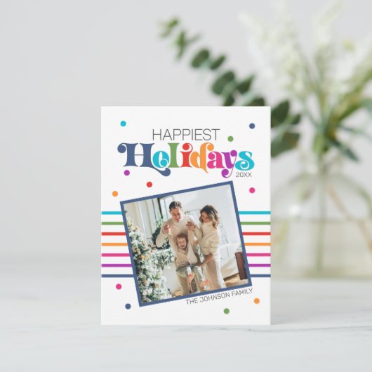 Colorful Modern Kerstfamilie Foto Feestdagenkaart (Staand voorkant)
