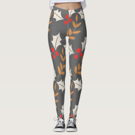 Colorful Modern Kerstgrijs Holly Mistletoe Leggings