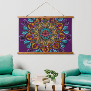 Colorful Modern Mandala Trippy Psychedelic Hippie Hangend Wandkleed