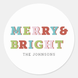 Colorful Modern Merry & Bright Kerstmis Ronde Sticker