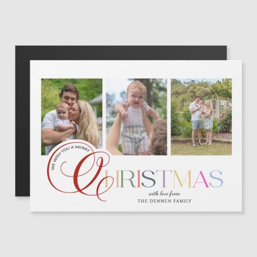 Colorful Modern Merry Christmas Script 3-Photo (Voorkant / Achterkant)