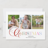 Colorful Modern Merry Christmas Script 3-Photo Feestdagenkaart (Voorkant)