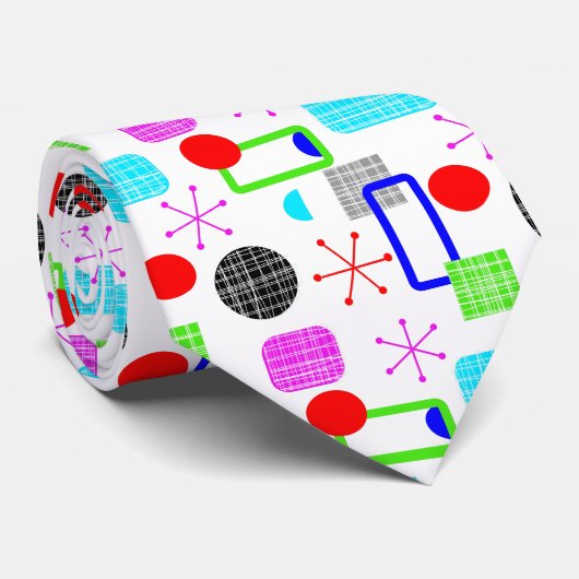 Colorful Modern Mid Century Patroon Stropdas (Opgerold)