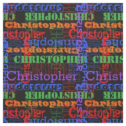 Colorful Modern Name Collage Rainbow Black Stof (Swatch)
