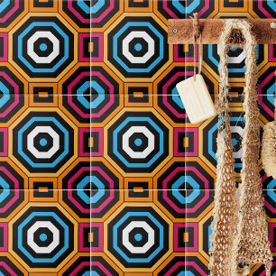 Colorful Modern Octagon en Square Geometric Tegeltje
