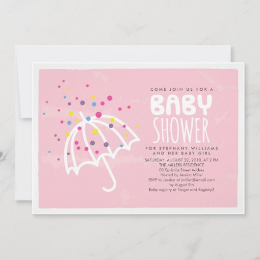 Colorful Modern Pink Baby Girl Shower Kaart (Voorkant)