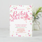 Colorful Modern Pink Girl Baby shower Uitnodiging (Staand voorkant)