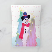 Colorful Modern Pink Star Snowman Designer Feestdagen Kaart (Binnen)