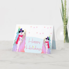 Colorful Modern Pink Star Snowman Designer Feestdagen Kaart