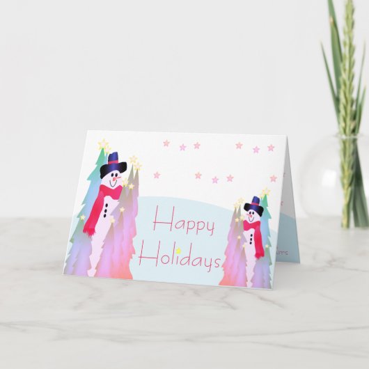 Colorful Modern Pink Star Snowman Designer Feestdagen Kaart (Voorkant)