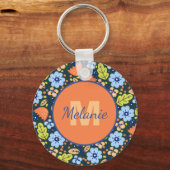 Colorful Modern Pretty Flower Pattern Personalised Sleutelhanger (Voorkant)