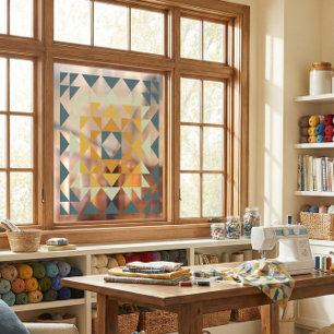 Colorful Modern Quilt Block Geometric Earthy Blauw Raamsticker