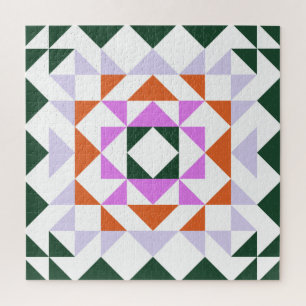 Colorful Modern Quilt Block Geometric Green Paars Legpuzzel