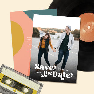 Colorful Modern Retro Full Photo Black Overlay Save The Date