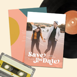 Colorful Modern Retro Full Photo Peach Overlay Save The Date