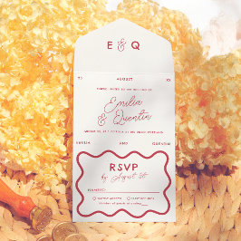 Colorful Modern Retro Wavy Frame Wedding All In One Uitnodiging