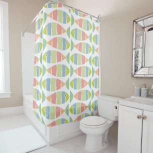 Colorful Modern Striped Fish Pattern Douchegordijn