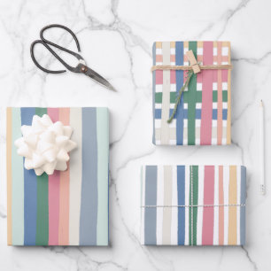 Colorful Modern Stripes Grid Roze Blauw Inpakpapier Vel