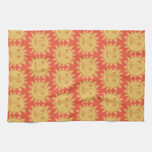 Colorful Modern Suns Yellow Pattern Theedoek (Horizontaal)