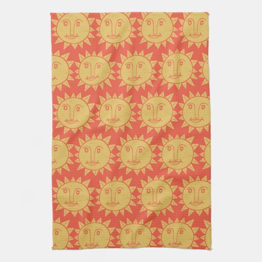 Colorful Modern Suns Yellow Pattern Theedoek (Verticaal)