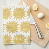 Colorful Modern Suns Yellow Pattern Theedoek (Quarter Fold)