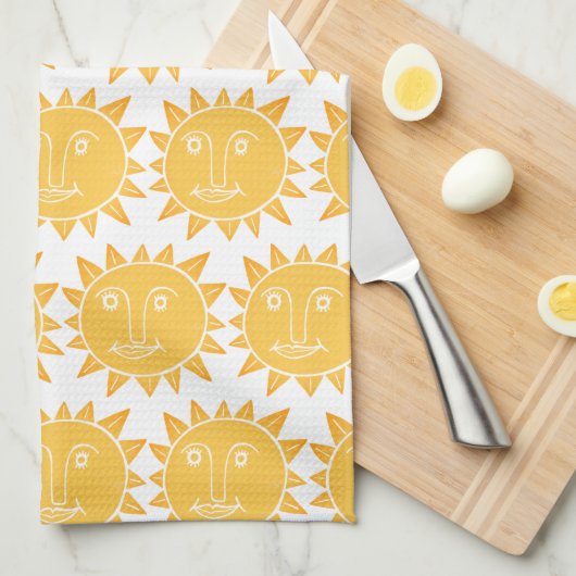 Colorful Modern Suns Yellow Pattern Theedoek (Quarter Fold)