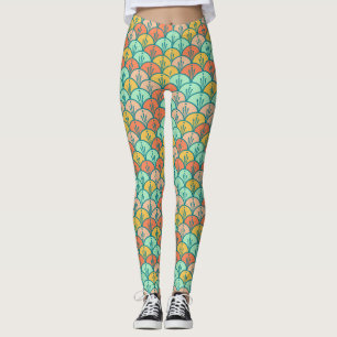 Colorful Modern Trendy Geometric Fish Scale Leggings