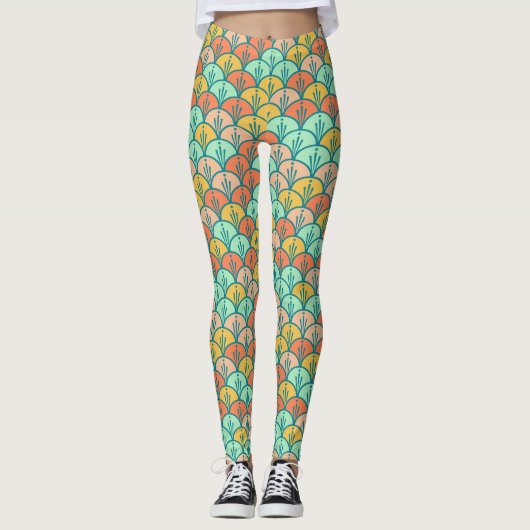 Colorful Modern Trendy Geometric Fish Scale Leggings (Voorkant)