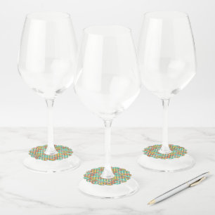 Colorful Modern Trendy Geometric Fish Scale Wijnglaslabel
