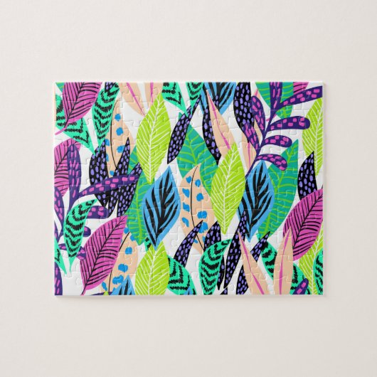 Colorful Modern Tropical Forest Leaves Pattern Legpuzzel (Horizontaal)