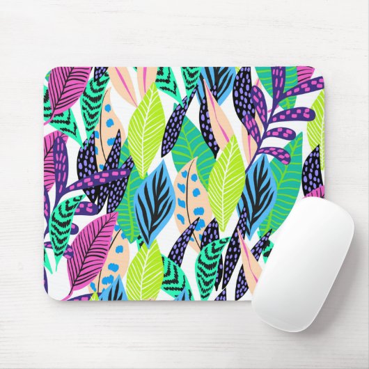 Colorful Modern Tropical Forest Leaves Pattern Muismat (Met muis)